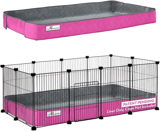 Paw Inspired Reversible Critter Box, C&C 2x4 (12-Inch Grids), Gray/Pink | Washable Fleece Cage Bedding for Guinea Pigs Rabbits, Hamsters, Small Animals, Edge Protected Pee Pads
