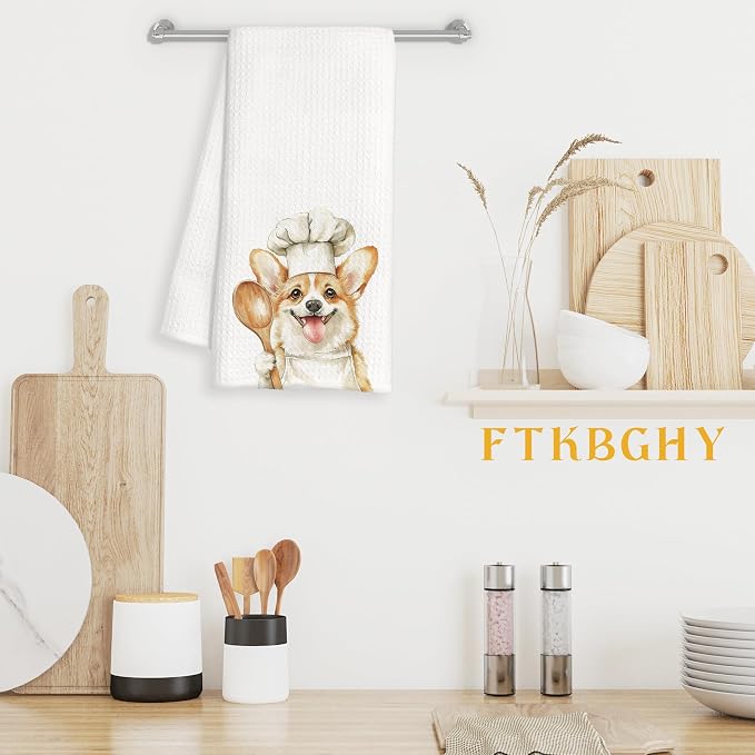 Funny Corgi Chef Kitchen Towels, Corgi Lover Gifts for Women Men, Gifts for Chef, Funny Dog Decorative Dish Hand Tea Towels for Kitchen Bakery, 16x24 Inch