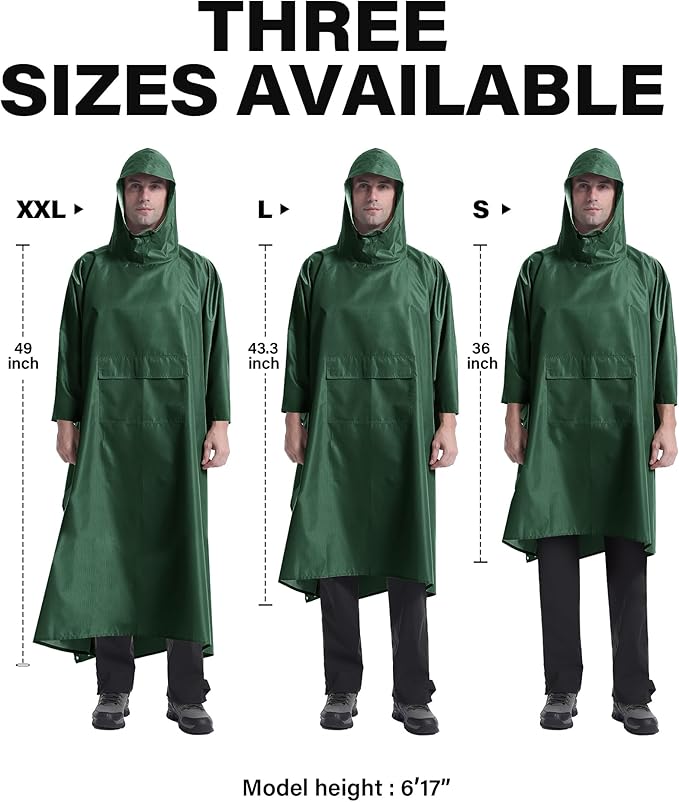 iCreek Hooded Rain Poncho Packable Unisex Raincoat Jacket with Pocket Waterproof Lightweight for Hiking, Camping, Outdoor
