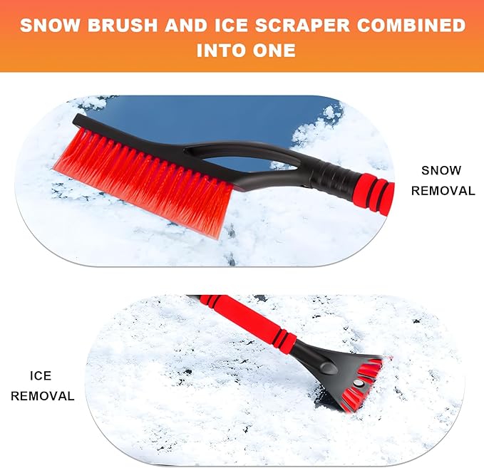 Snow Brush and Ice Scraper for Car Windshield, 23.6" Scratch Free Auto Scraper Soft Bristle Brush with Ergonomic Grip, Detachable Winter Snow Removal Tool for Cars Trucks SUVs (Red)