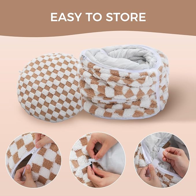 PEQULTI Brown Donut Cat Tunnel Bed Washable Plush Mat Multi for Small Pets | Round play tube with soft detachable plush mat, multi-pet toy fit indoor cats, kittens, puppies, rabbits and ferrets