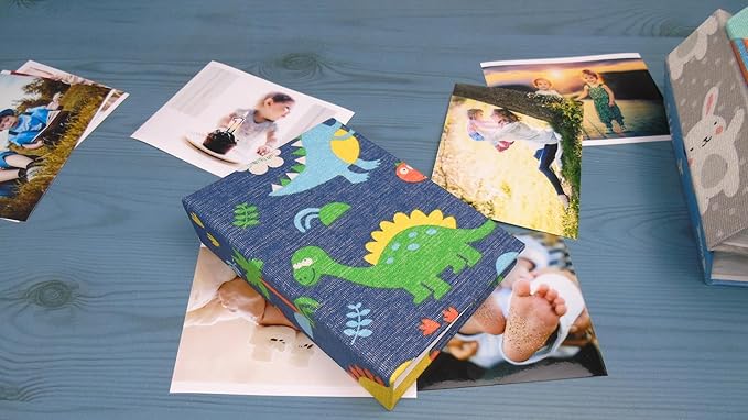 Kids Photo Album, 100 Pockets 5x7 Picture Album, Slip-in Linen Cover Photo Album Book for Boys, Girls, Family(Fish)