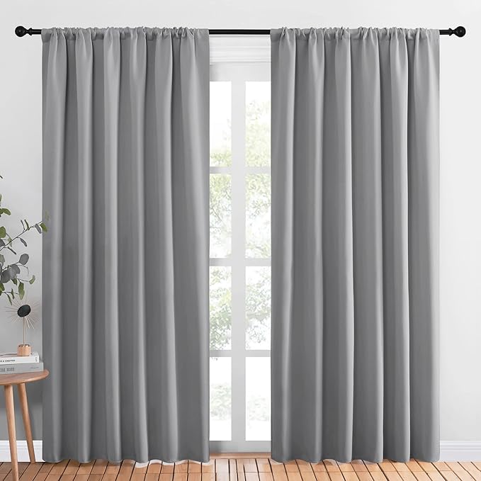 NICETOWN Blackout Curtain Panels 84 inches Long - Thermal Insulated Rod Pocket Blackout Drapes/Draperies for Sliding Glass Door Doorway (2 Panels, W70 x L84 inches, Silver Grey)