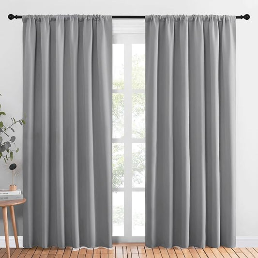 NICETOWN Blackout Curtain Panels 84 inches Long - Thermal Insulated Rod Pocket Blackout Drapes/Draperies for Sliding Glass Door Doorway (2 Panels, W70 x L84 inches, Silver Grey)