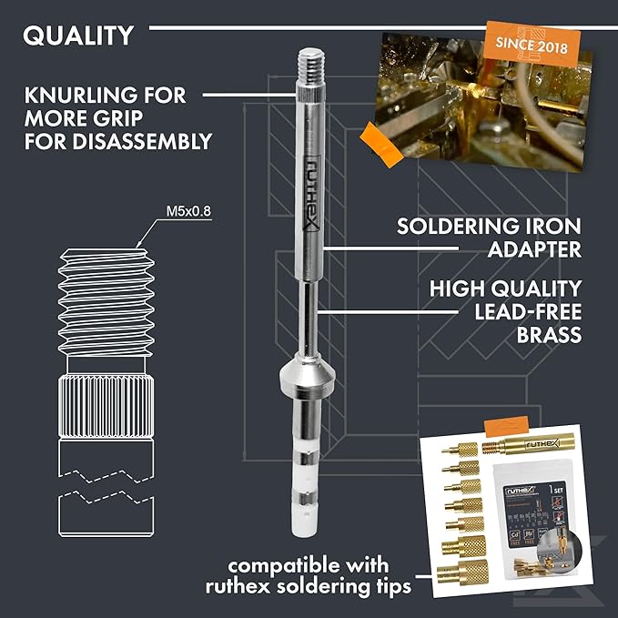 ruthex 1 x Soldering Tip Adapter for TS100 / TS101 / Pinecil Series for ruthex Soldering Tips LOE-SET-012 for Inserting Threaded Inserts in 3D Printing