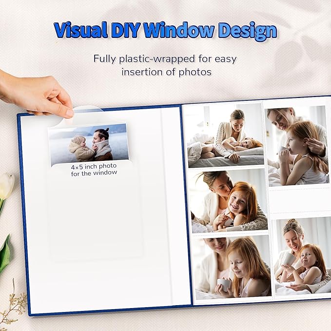 Photo Album 4x6 with 600 Pockets,Slip-in Picture Albums,Linen Cover Memory Book with Front Window,White Page Vertical Photo Book for Wedding,Family,Anniversare,Baby,Vacation