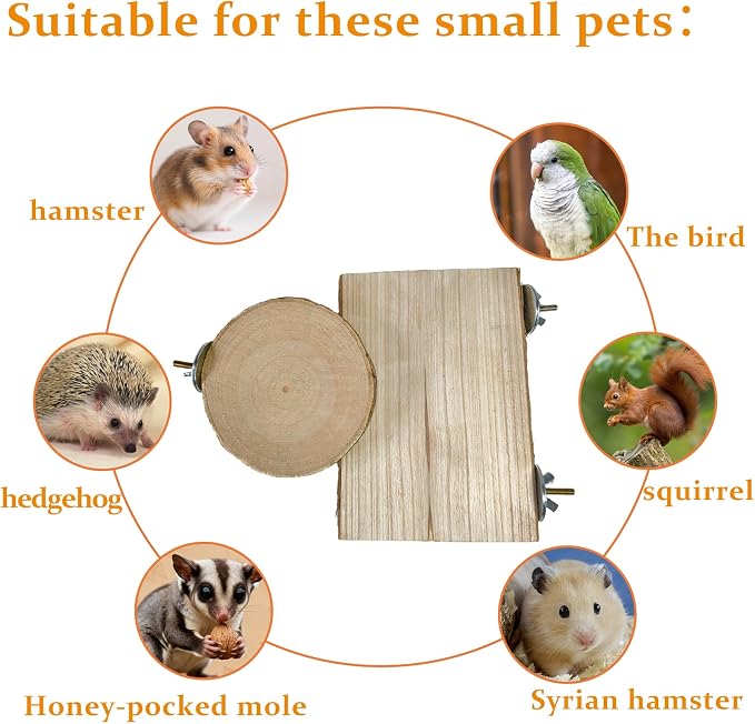 4PCS 5.5×6.1 in &3.9 in Nature Bird Perch Stand Wooden Platforms Set | Rectangular & Round Combined bird platform, Cockatiel Cage Accessories, Grinding Beaks Claw Bird Toys for Parakeet Lovebird