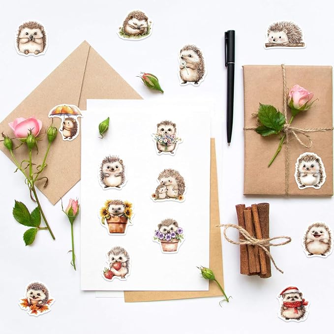 50Pcs Hedgehog Sticker, Cute Animal Stickers for Kids Teens Adults, Vinyl Cartoon Animals Decals Kawaii Hedgehogs Sticker for Decor Water Bottles Laptops Guitar Scrapbook (Hedgehog)