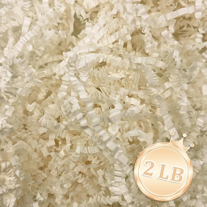 2 LB Beige Crinkle Cut Paper Shred Filler Great for Gift Wrapping, Beige Basket Fillers, Birthday, Gift Wrapping, Anniversary, Halloween Thanksgiving Christmas Party Decor Filling Supplies