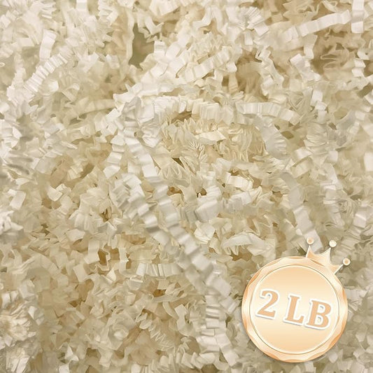 2 LB Beige Crinkle Cut Paper Shred Filler Great for Gift Wrapping, Beige Basket Fillers, Birthday, Gift Wrapping, Anniversary, Halloween Thanksgiving Christmas Party Decor Filling Supplies