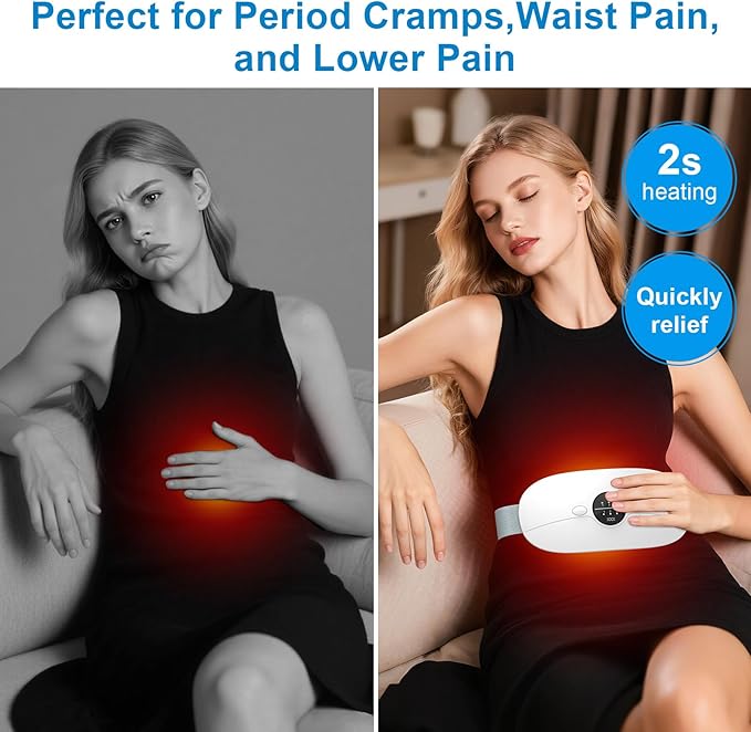 Portable Heating Pad for Period Cramps: Cordless Menstrual Heating Pad with 3 Heat Levels and 3 Massage Modes, 3s Fast Heating for Women and Girl White