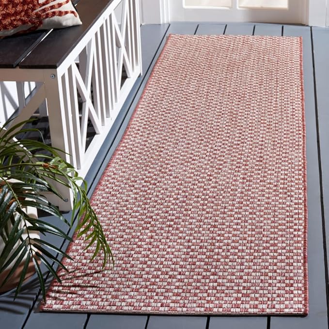 SAFAVIEH Courtyard Collection CY8653 Indoor/ Outdoor Easy scrubbing Patio Backyard Mudroom Runner-Rug, 2' 3' x 6', 7' Rust / Light Grey