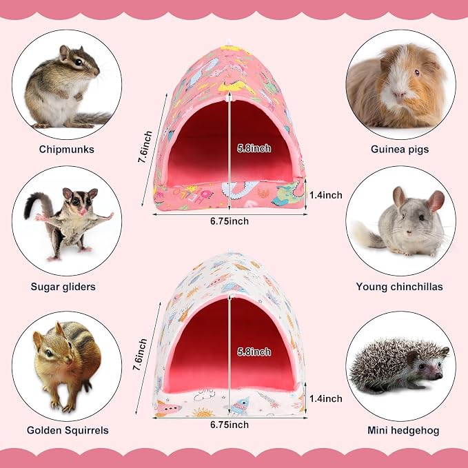 UPINS 2 Pack Guinea Pig Bed,Guinea Pig Hideout | Washable Small Animal House Cage Accessories,for Dwarf Rabbits Chinchillas Hamsters Hedgehogs Ferrets and Rats