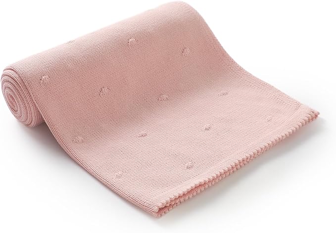 Neiwech Cotton Baby Blanket Knit Soft Cozy Lightweight Crib Stroller Nursery Receiving Swaddling Blankets for Newborn Infants Boys Girls Pink 30x40 Inch