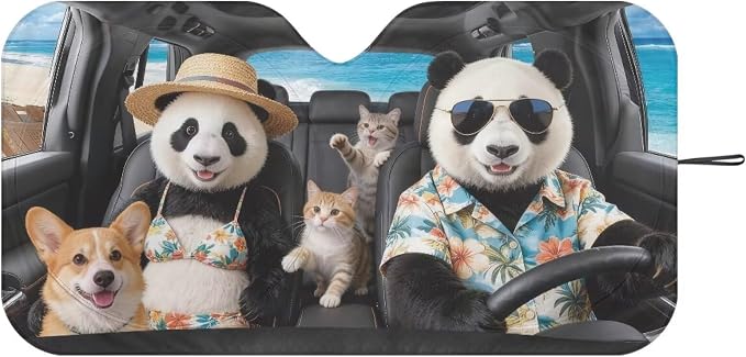 Cute Panda Car Windshield Sun Shade for Front Window Foldable Universal Tropical Vehicle Accessories Auto Sun Heat and UV Rays Blocker Keep Your Vehicle Cool for Trucks SUV