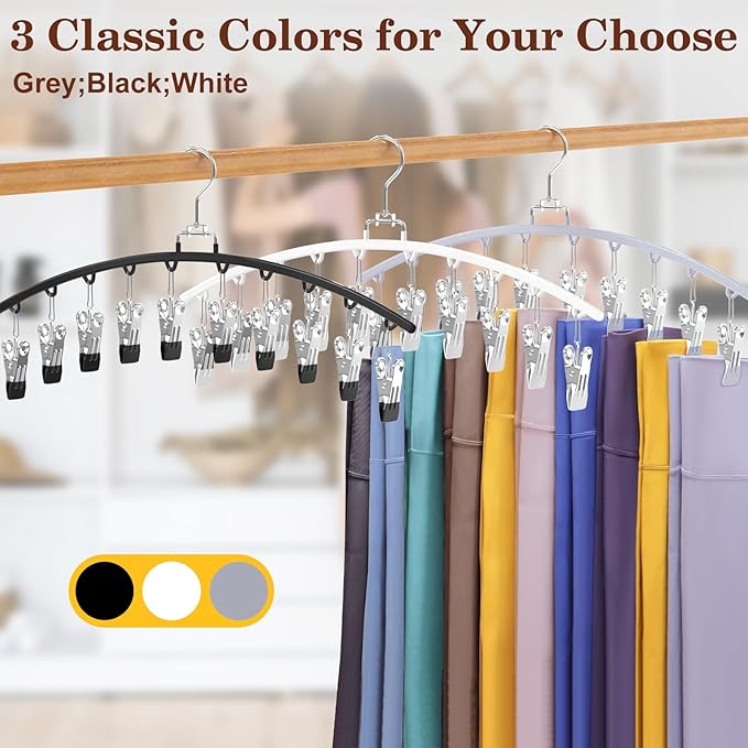 2 Pack Legging Organizer for Closet 360° Swivel, Metal Gym Clothes Organizer w/20 Clips Holds 20 Leggings, Hangers Space Saving, Closet Organizers and Storage, Dorm Room Organization Essentials, Black