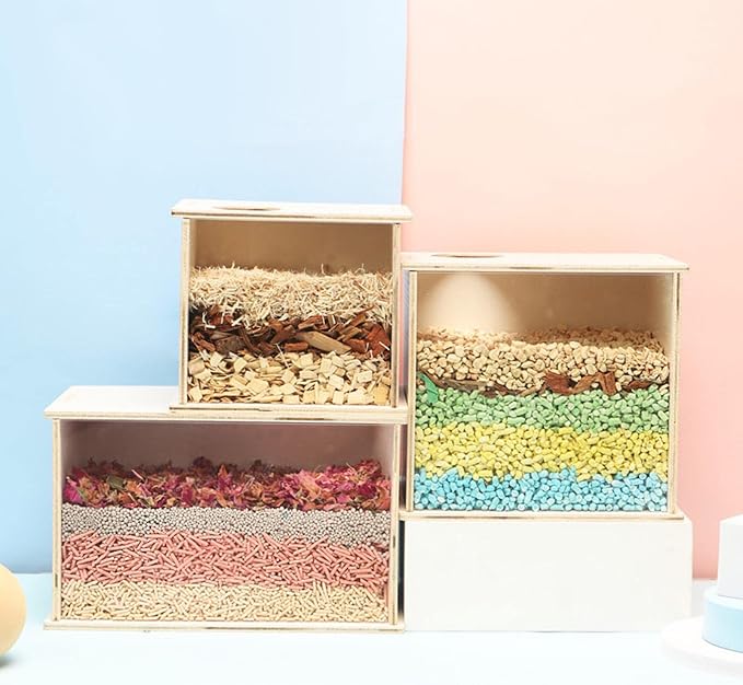 Hamster Sand Bath Box Wooden Digging Container with Acrylic Front Panel 7.87x6.30x7.09inch for Syrian Dwarf Gerbils Small Pets