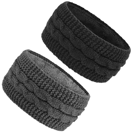 AQOKKA Knit Winter Headbands for Women Fuzzy Wool Fleece Lined Ear Warmers Elastic Turban Crocheted Head Wrap Winter Accessories for Women Cold Weather