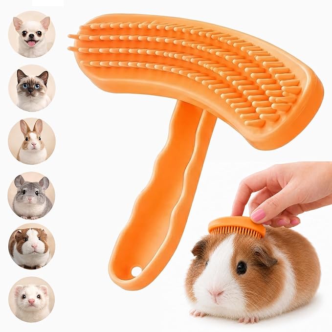 Small Silicone Grooming Brush for Guinea Pigs & Small Pets | Small Pet Fit | Soft Low-Stimulation Brush | Curved Pet Fit | Daily Bonding | Rinse-Clean Head