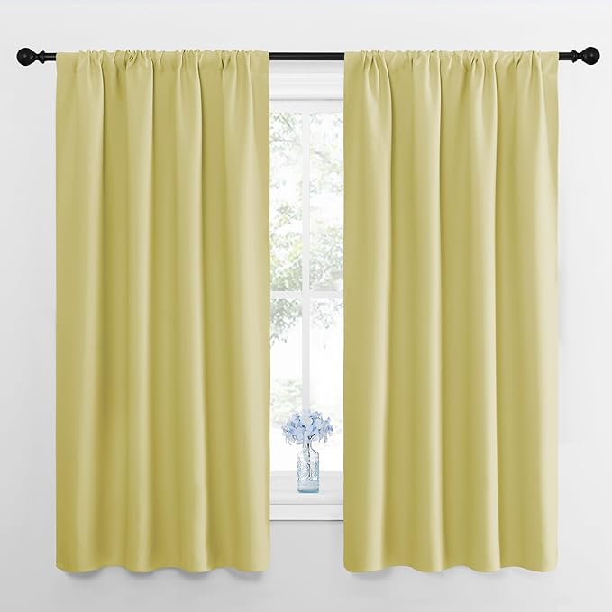 NICETOWN Kitchen Curtains, Short Blackout Curtains & Drapes, Paler Yellow, 34" Wide by 54" Long, 2 PCs, Thermal Insulated Blackout Curtain Panels for Kids Room, Play Room
