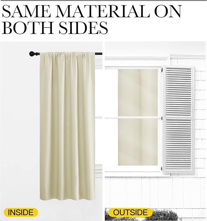 NICETOWN Room Darkening Curtains for Bedroom - Home Decoration Privacy Protection Thermal Insulated Solid Drapes/Draperies for Sliding Glass Door (Beige, Set of 2, 34 x 84 inches)