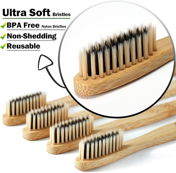 20 Count Bamboo Toothbrushes (Soft+Medium), Natural Wood Toothbrush Bulk, Eco-Friendly, BPA Free, Biodegradable & Compostable Charcoal Wooden - Reusable Travel Toothbrushes