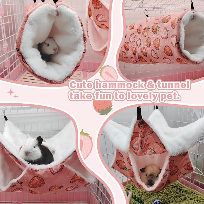 EAEDMY Rat Ferret Hammock Toys Cage Accessories, Guinea Pig Hideout Tunnel, Warm Bed for Rat Ferret Guinea Pig Sleep Hide and Play (4.Hammock)