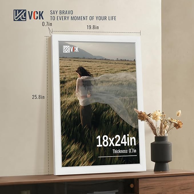 VCK 18x24 Poster Frames white Set of 6, Wide Border Wood Picture Frame, Multi-Directional Display Family Photos, Office Prints, Studio/Gallery Artwork, Woodgrain Series, Wall Hanging