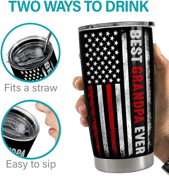 SANDJEST Grandpa Tumbler 20oz Best Grandpa Ever Gifts Stainless Steel Insulated Tumblers Coffee Travel Mug Cup Granddad Gifts for Men Birthday Christmas Gift for Grandpas Grandfather Papa Grandad