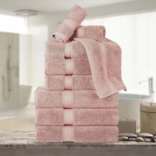 BLUENILEMILLS Madison Egyptian Cotton Towels, Towel Set for Bathroom, Shower, 900 GSM, Bathroom Decor, Highly Absorbent and Ultra-Soft Towels, Bath Essentials, 9 Piece Assorted Towel Set, Muted Mauve