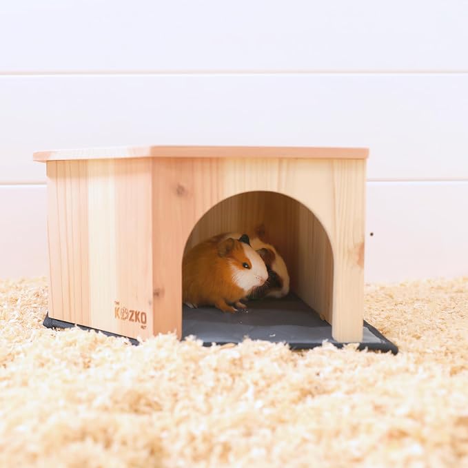 Wooden Guinea Pig Corner Hideout - Hidey for Chinchilla, Rat and Hedgehog with Pee Pad, Fully Assembled & Dual Entrances - Guinea Pig Accessories by The Kozko Hut
