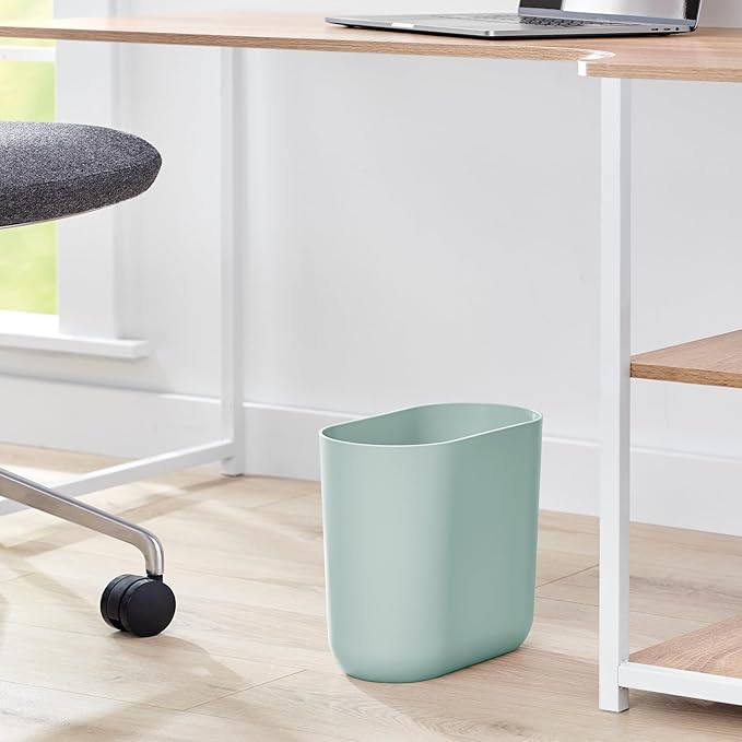 iDesign Cade Oval Slim Trash, Compact Basket Garbage Bathroom, Bedroom, Home Office, Dorm, College-Matte Soft Aqua, Waste Can