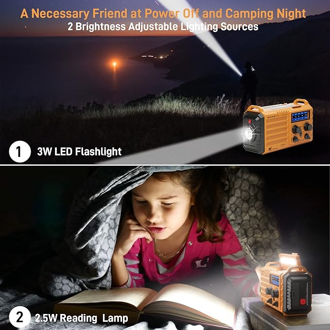 Emergency Radio with NOAA Weather Alert, 5000mAh Solar Hand Crank Portable AM/FM Shortwave Radio, Rechargeable Battery Powered, USB Charger, Flashlight, SOS Alarm for Home Outdoor Survival