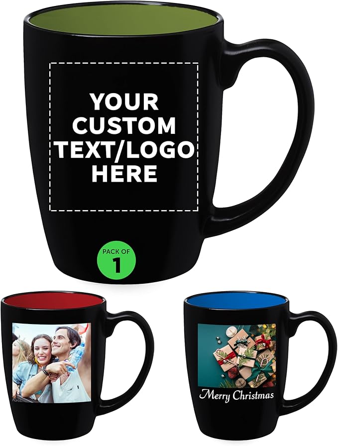 DISCOUNT PROMOS 1 Java Two Tone Coffee Mugs Set, 12 oz. - Customizable Text, Logo - Stoneware, Durable, Easy Grip - BLACKLIME