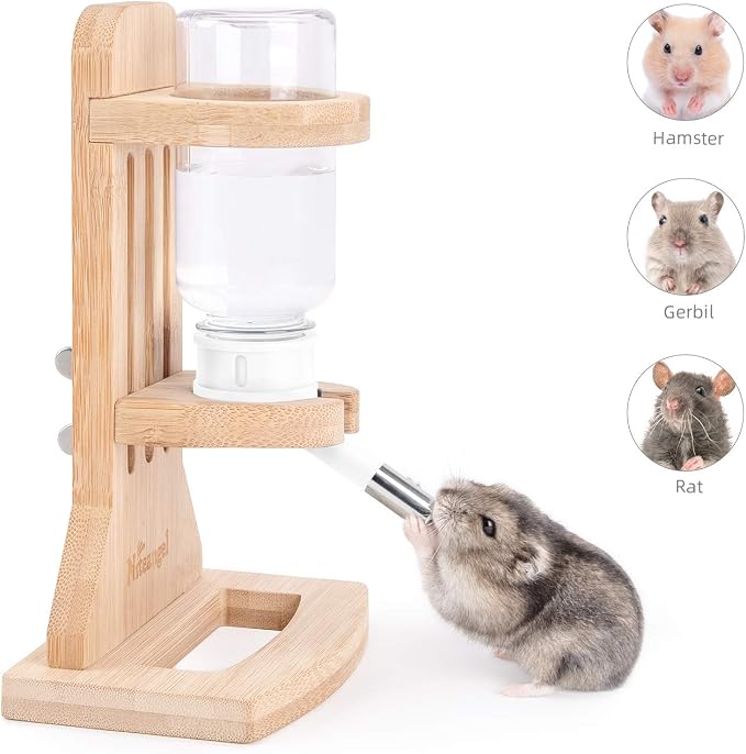 Niteangel Hamster Water Bottle with Stand: 4oz/120ml Capacity & Leak-Proof | Adjustable Height - Far Away Cage Mess & Wet Bedding Water Dispenser for Syrian Dwarf Hamster Gerbils Mice Rat Or Small Pets