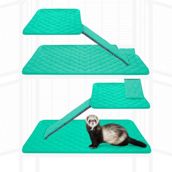 Paw Inspired Fitted Fleece Liner Set for Critter Nation 2-Story Cage, Green | Double Unit Combo Pack for Ferret Nation/Critter Nation Cage, For Ferrets, Rats, Chinchillas, Hedgehogs, Small Animals, Pets