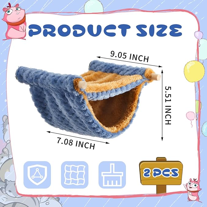 2 Pcs Winter Warm Rat Hammock Double Layer Pet Ferret Hammock Hanging Soft Plush Guinea Pig Bunk Bed for Cage Sleep Chinchilla Squirrel Hamster Mice Birds Small Animals Hideaway Hideout