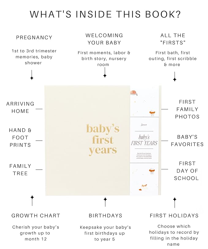 Lamare Baby First Year Book – Baby Memory Book for Girls & Boys - Baby Milestone Book from Pregnancy to Childhood – Cute Baby Book Keepsake Gift