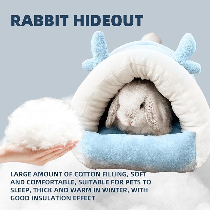 Guinea Pig Hideout, Warm Bed for Guinea Pig,Rabbits, Chinchillas, Guinea Pig Bed, Cozy Small Animal Winter Shelter (Blue, Small)