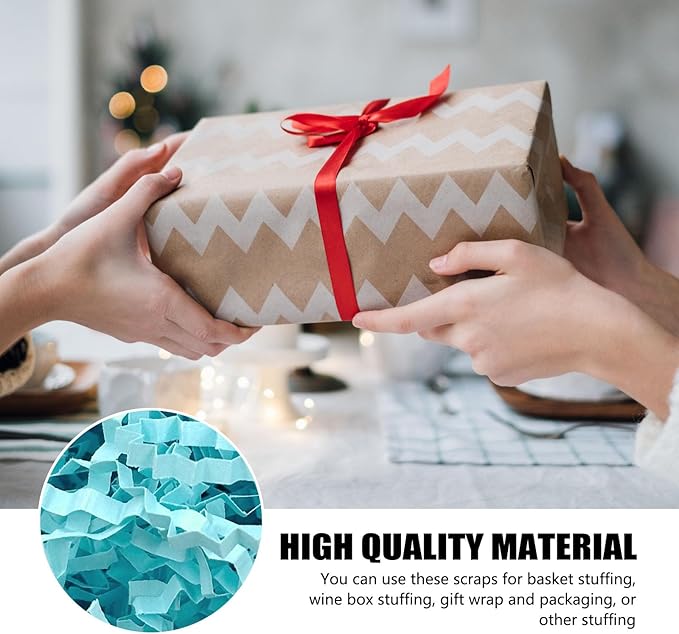 ZEBMOON 2 LB Aqua Cyan Crinkle Cut Paper Shred Filler Great for Gift Wrapping, Basket Filling, Birthday, Wedding, Halloween, Thanksgiving, Christmas Day, New Year Party Decorations Filling Supplies