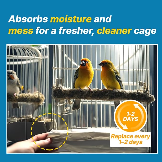 T TORTO9 Non-Woven Bird Cage Liners 31 x 21.5 Inch (120 Sheets) – Absorbent, Lint-Free Disposable Cage Tray Liners for Large Bird Cages