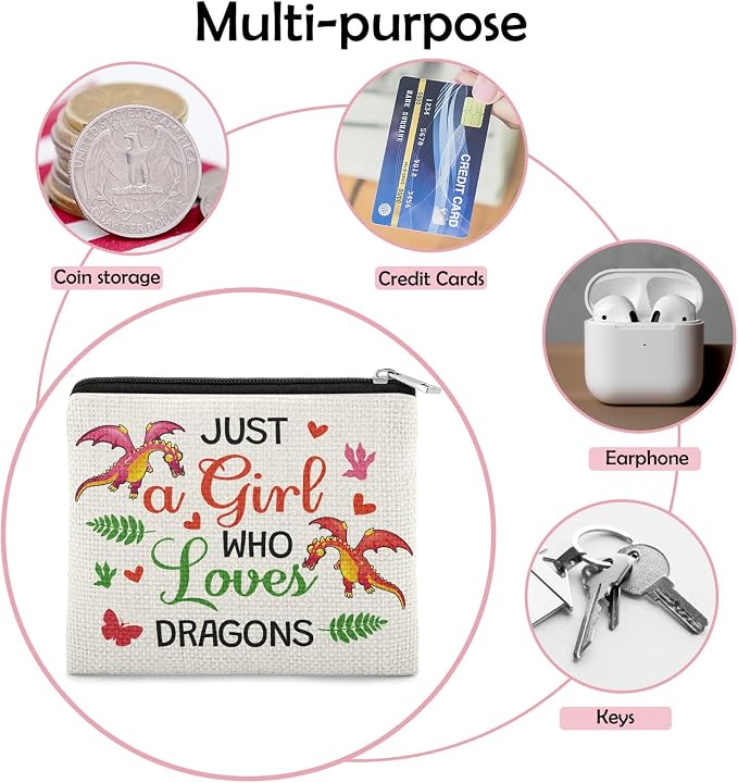 Dragon Gifts Coin Purse for Dragons Lovers Daughter Teen Friend Animal Lovers Gift Sister Niece Women Christmas Birthday Gifts Coin Pouch Students Graduation Zipper Change Pouch