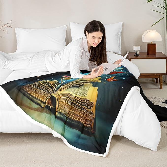 Feelyou Colorful Butterfly Fleece Throw Blanket 40"x50" Kids Library Book Sherpa Blanket Plush Fuzzy for Bed Couch Chair Living Room, Reading Bed Blanket Room Decor