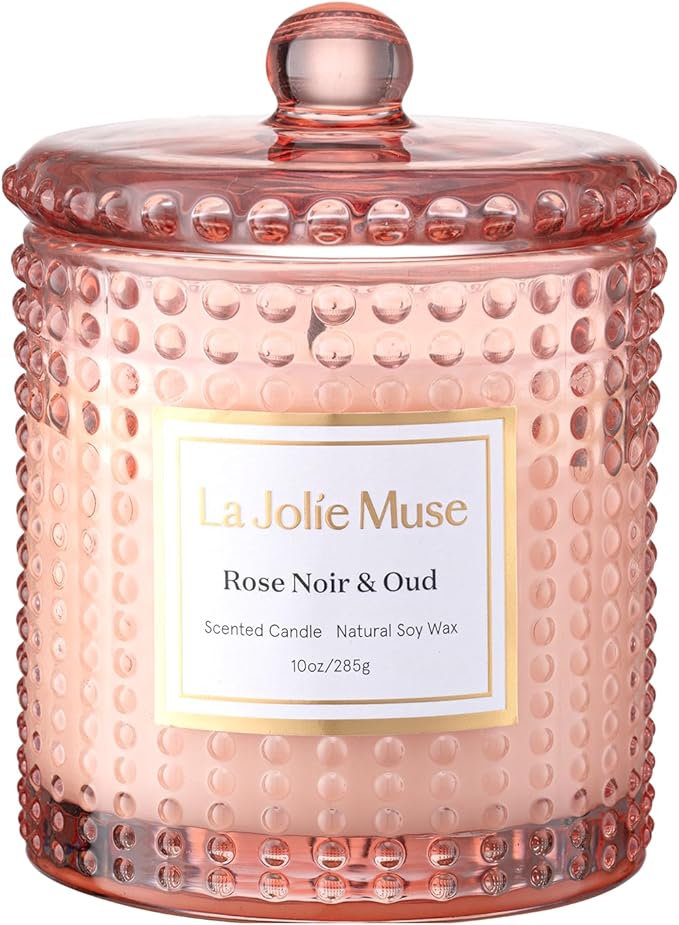 LA JOLIE MUSE Rose Noir & Oud Scented Candle – Lemon, Rose & Oud | 10 oz Natural Soy Wax | 55 Hours Clean Burn | Gift-Ready for Hosts & Gatherings | Elegant Home Décor
