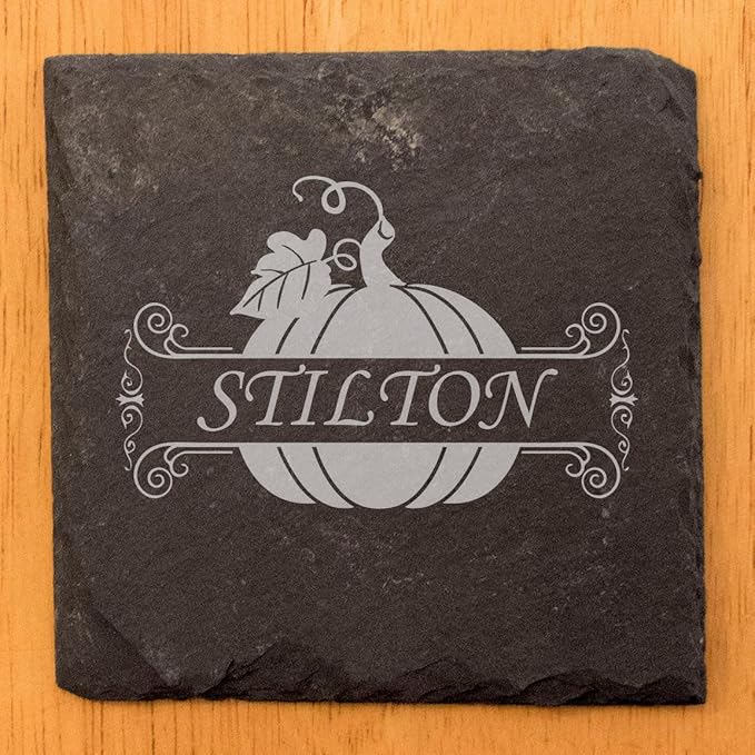 Personalized Monogram Family Coasters, Natural Stone Set, Birthday, Wedding, Customized, Rustic - Square Slate - Set of 6