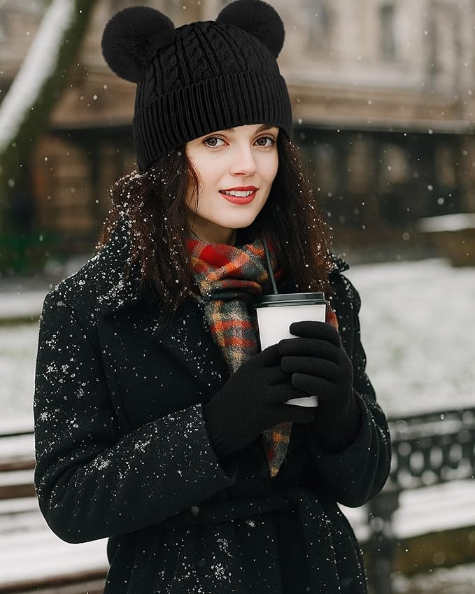 Geyoga 6 Pcs Winter Warm Fleece Knit Hat Long Scarf Touchscreen Gloves Ear Muffs Socks Sets, Winter Warm Gifts for Women