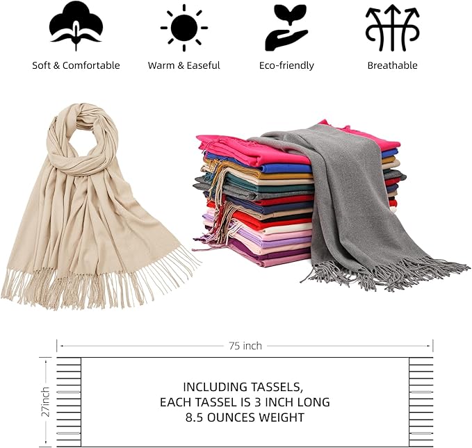 RIIQIICHY Women's Scarf Pashmina Shawls and Wraps for Evening Dress Bridesmaid Wedding Bridal Winter Warm Long Large Scarves