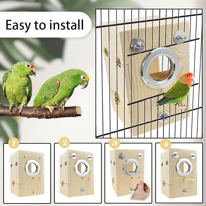 kathson Parakeet Nesting Box Transparent Bird House Bird Nest Box for Cage Parrot Nesting Boxes Wooden Breeding Box for Cockatiel Lovebirds Budgie Finch Canary(S)