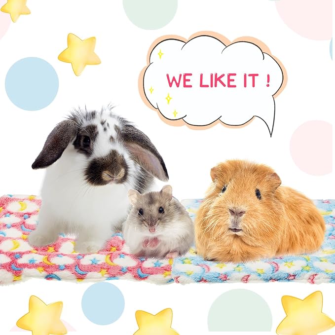 Jetec 3 Pcs Guinea Pig Beds, Fleece Small Animal Mats, Moon, Colorful | 10 x 11 in Soft Double Sided Fleece Pad for Rabbit, Hamster, Chinchilla, Rat, Warm Hideout, Cozy Small Animal Cage Bed