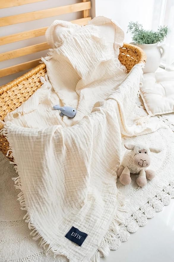 Muslin Swaddle Blankets, 4 Layer Natural Swaddle Blanket - 100% Organic Turkish Cotton Baby Blanket, Swaddles for Newborns, Baby Wrap for Boys - Girls - Perfect (4 Layer - Natural)